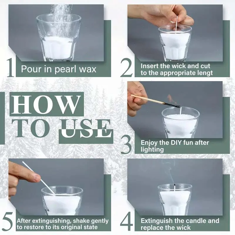 200/500g Pearl Candle Wax with Wicks Set- DIY Candle Making Kit - Refillable Pearled Sand for Pillar Candle Weddings &amp; Parties