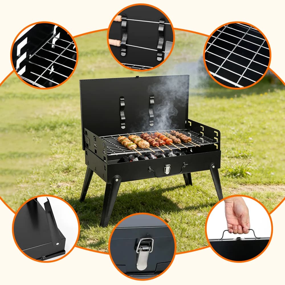 Składany przenośny grill węglowy na kemping 🔥