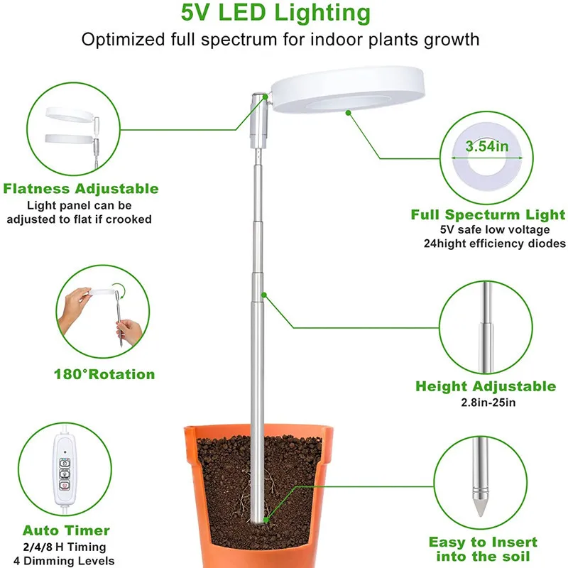 Teleskopowa lampa LED pełnospektralna czterostopniowa do roślin 🌿