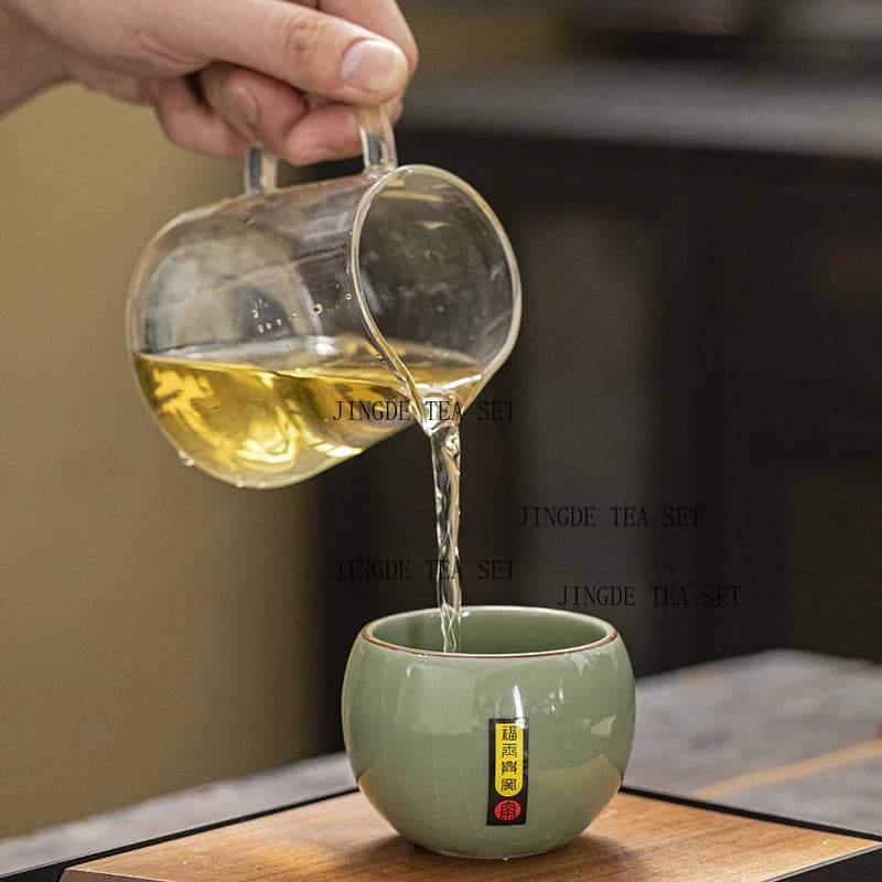 1 Set of 5 Ru Kiln Ceramic Tea Cups Home Master Cups Tea Bowls Kung Fu Tea Sets Gift Box Set