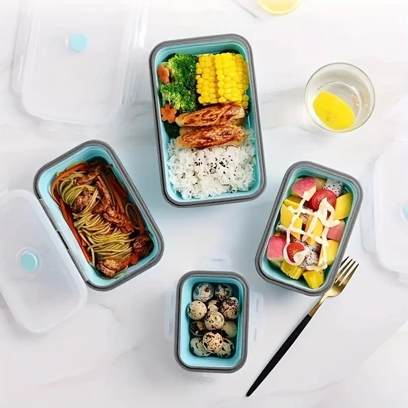 Zestaw 4 składanych silikonowych pojemników do mikrofalówki 🍱