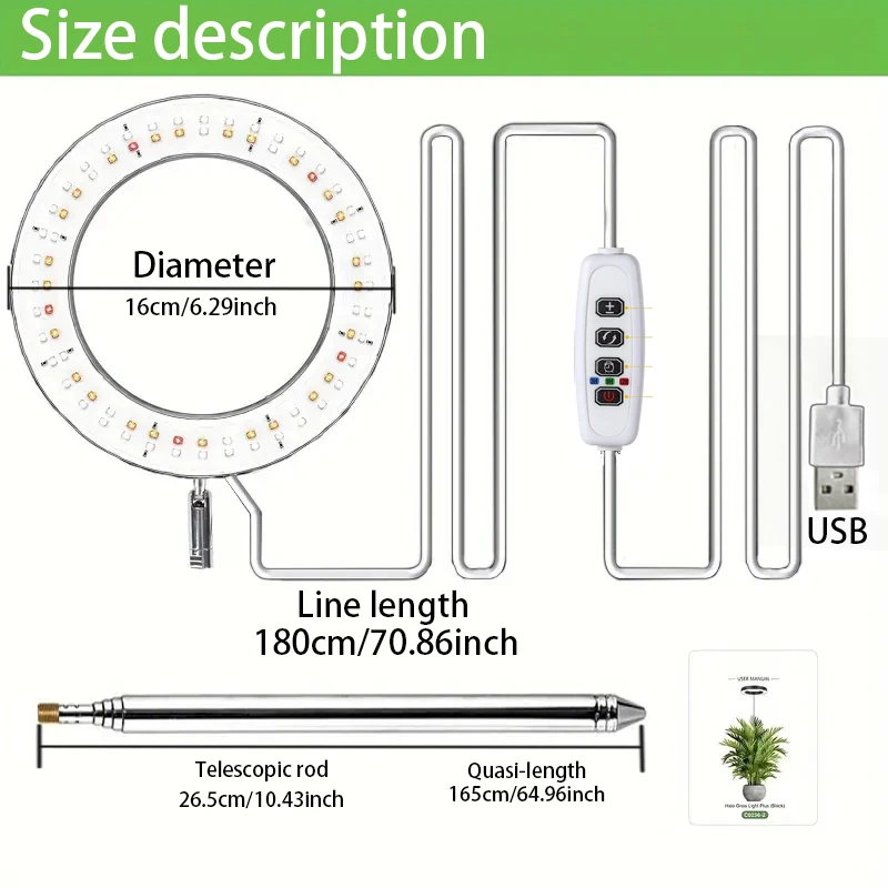 Teleskopowy pełnospektralny LED do 65 cali timer-ściemnianie 🌱