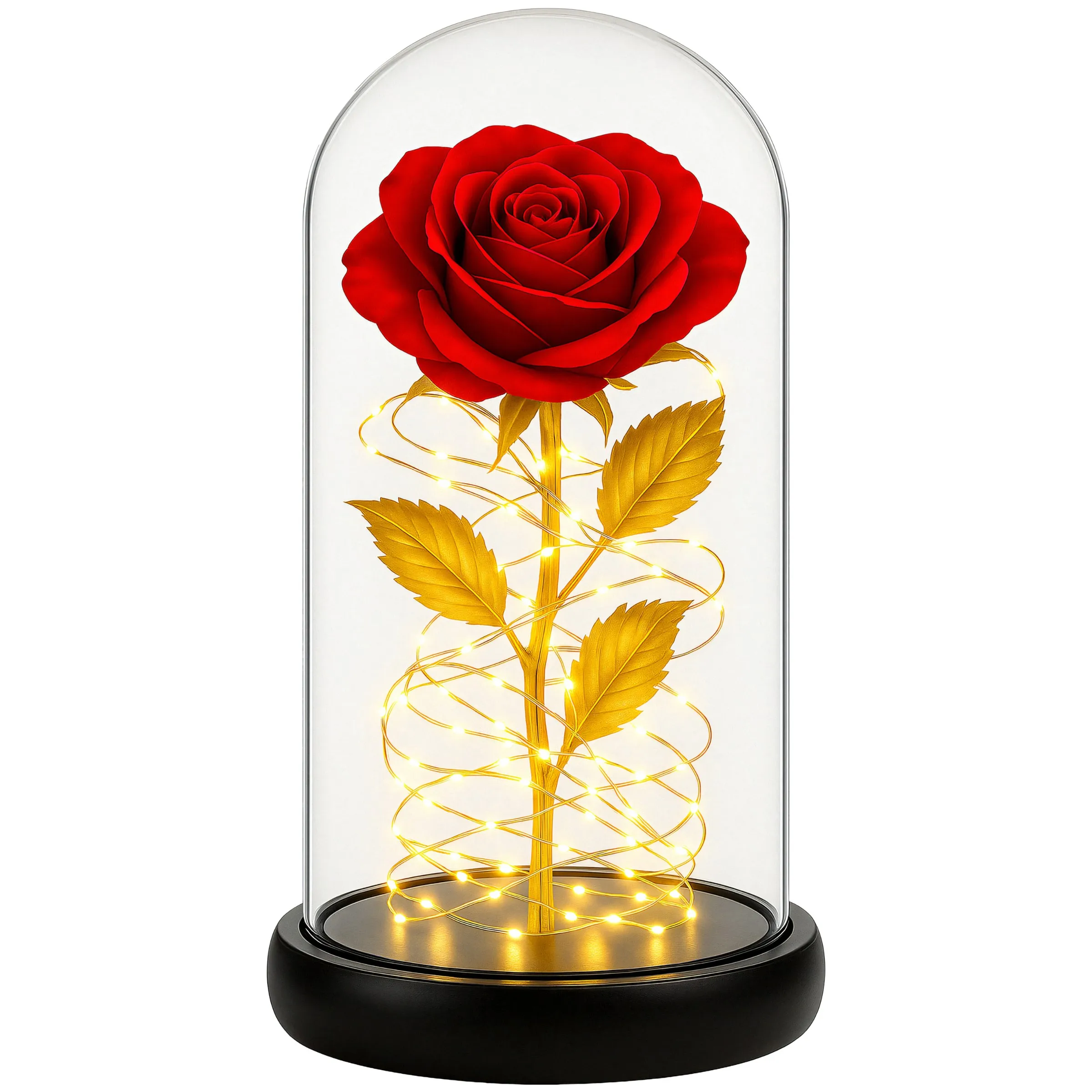 Wieczna czerwona róża w szklanej kopule LED 🌹