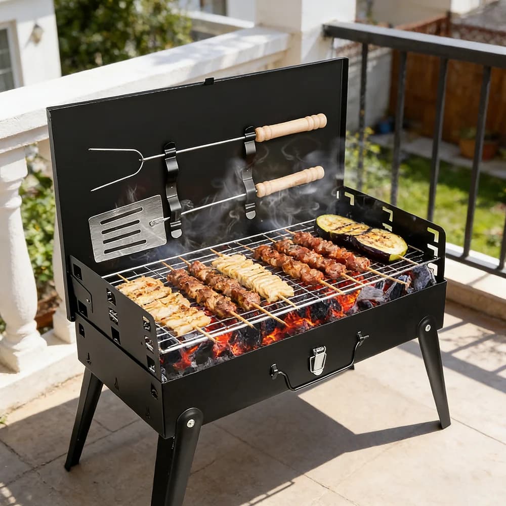 Składany przenośny grill węglowy na kemping 🔥