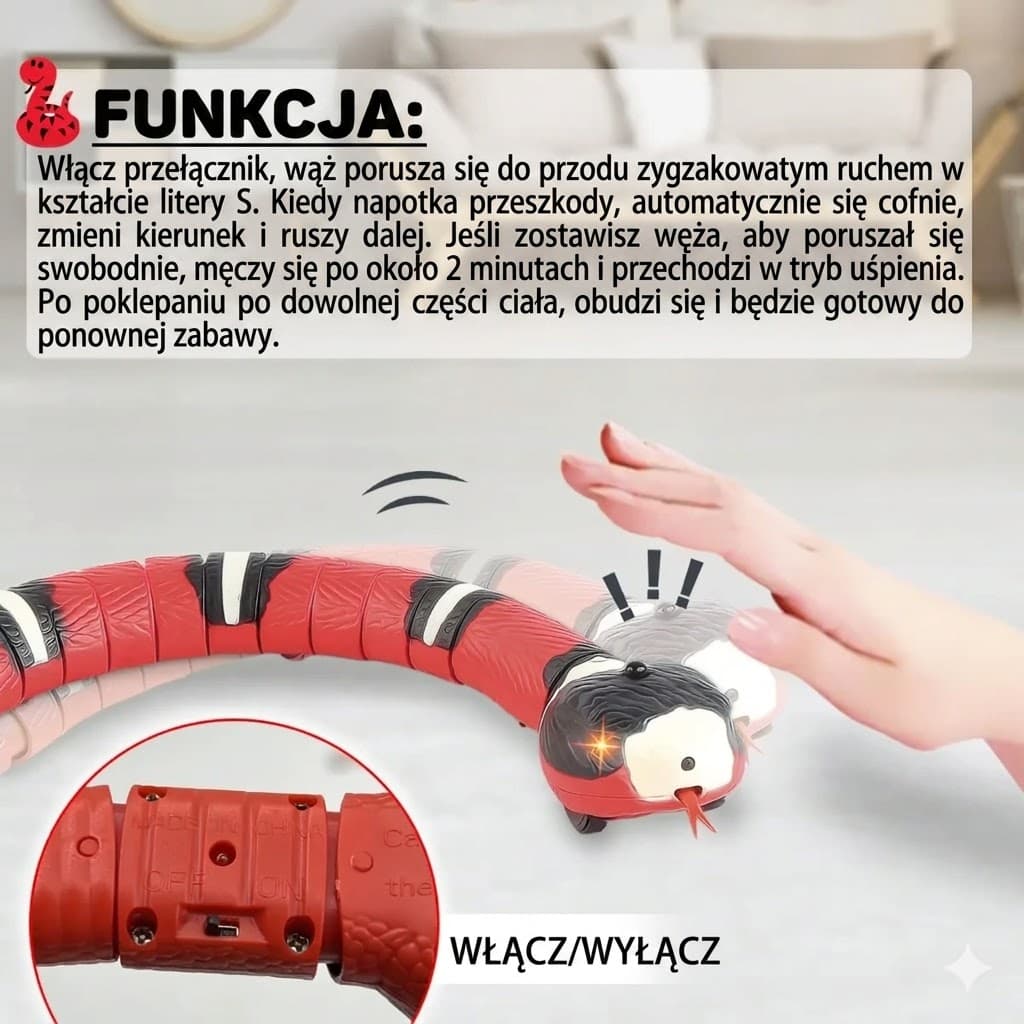 Interaktywna Zabawka Wąż z czujnikami przeszkód, na USB 🐍